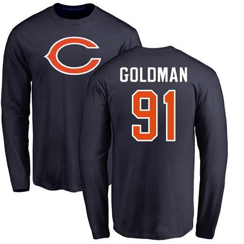 Chicago Bears Men Navy Blue Eddie Goldman Name and Number Logo NFL Football 91 Long Sleeve T Shirt